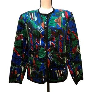 Howard Wolf Jacket‎ Women's 6 Black Green Colorful Bold Abstract Silky VNTG 80s